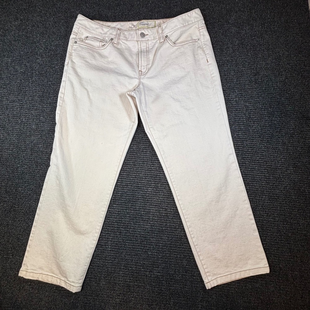 Ann Taylor LOFT Slim Cropped Pants Womens 12 Cream Off White Denim Stretch Jeans